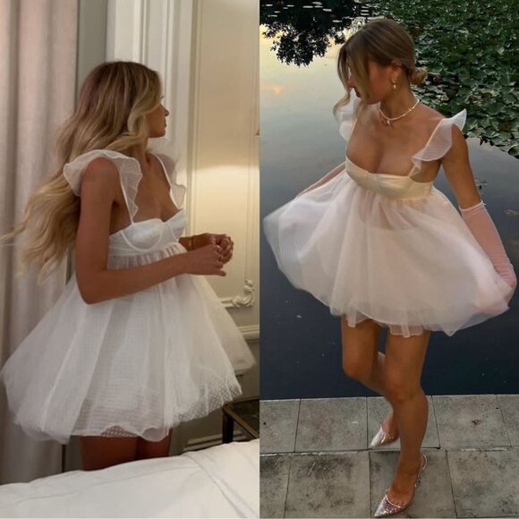 The Bar Kennedy Mini Dress Swiss Dot Blanc White Sheer Babydoll Tulle Size 00 - Picture 15 of 16